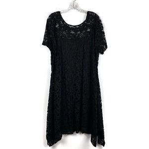 Lane Bryant Mesh Floral Lace Scoop Neck Short Sleeve Dress in Black